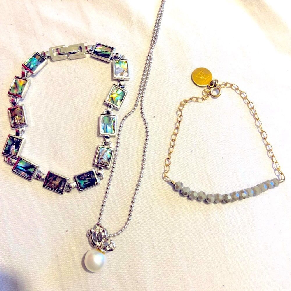 2 Bracelets + Bonus pearl Silver Necklace​